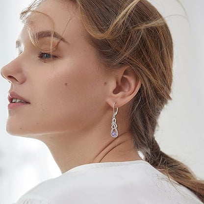 Dangle Drop Earrings for Women 925 Sterling Silver Heart Infinity Leverback Earrings Birthstone Jewelry Gifts for Women Wife Girlfriend Mother Daughter Her - color: 02 February - Amethyst