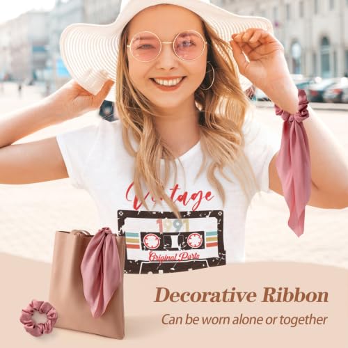 6 PCS Scrunchies with Bow, Silky Satin Bow Hair Ties | Hair Scarf Scrunchies for Women Girls, Knotted Bows Silk Hair Ties, Satin Hair Ribbon Elastic Hair Tie, Long - color: Red&Black