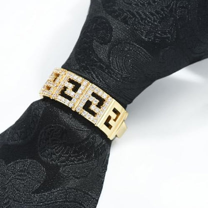 Sparkling Crystal Men's Neck Tie Ring Tie Clasp Necktie Clips Holder Tie Accessories with Box for Wedding Jewelry Gift - style: Gold Clips with Hollow Square