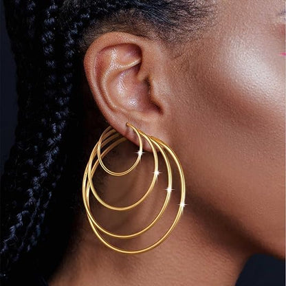 4/10 Pairs Stainless Steel Gold Silver Plated Hoop Earrings Hypoallergenic Dainty Big Small Hoops Earrings Set for Women - color: 4 Pairs Gold Plated Hoop Earrings Set