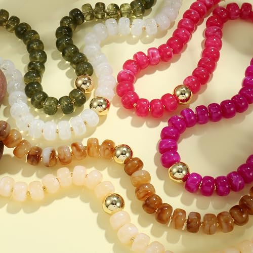 Badu Colorful Chunky Beaded Choker Necklace, Acrylic Colorful Bead Statement Necklaces, Adjustable Summer Beach Jewelry Gift for Women - color: Beige