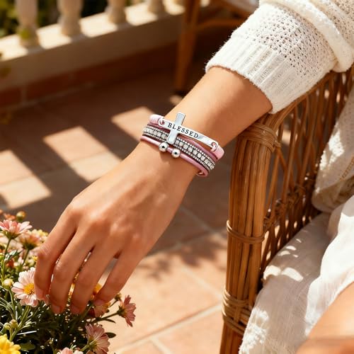 Leather Wrap Bracelets for Women, Boho Leopard Multi-Layer Crystal Beads Cuff Jewelry - color: J-Warp-051
