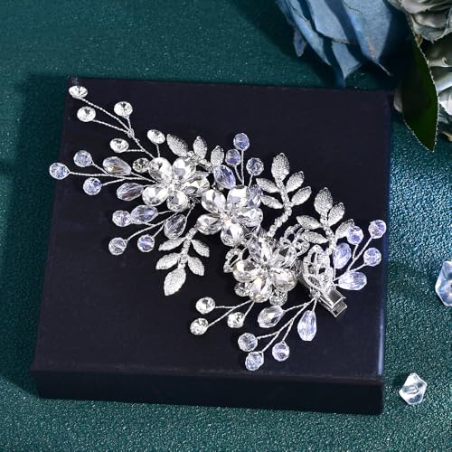 Wedding Hair Comb Pearl Crystal Bridal Hair Piece | Rhinestone Wedding Hair Accessories，Silver Hair Comb Clip for Women Wedding Party - color: Silver-758