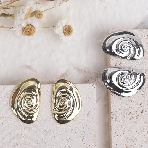 Jean Beau Chunky Gold Stud Earrings for Women Trendy Gold Plated Dangle Drop Prom Birthday Fashion Office Jewelry Gift - color: Gold Shell