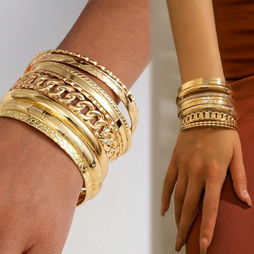ÌF ME Gold Bangle Bracelets for Women, Indian Bangles Stackable Set, Multi Layer Textured 18K Gold Plated Chunky Bracelets Boho Jewelrys Set - style: A-10PCS Chunky bangle set