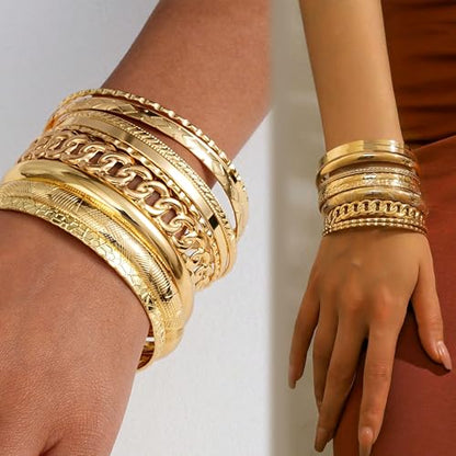 ÌF ME Gold Bangle Bracelets for Women, Indian Bangles Stackable Set, Multi Layer Textured 18K Gold Plated Chunky Bracelets Boho Jewelrys Set - style: A-10PCS Chunky bangle set