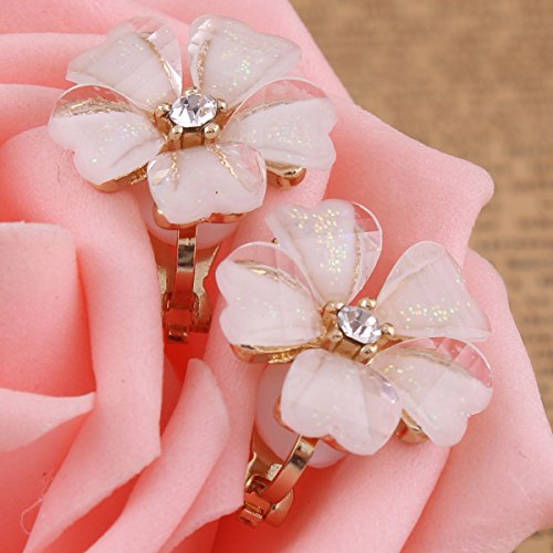 Silver Plated or Gold Plated Opal Flower Shape Clip on Earrings Non Piercing for Women - color: Gold