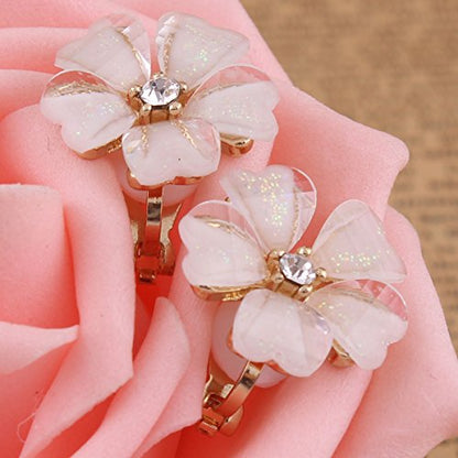 Silver Plated or Gold Plated Opal Flower Shape Clip on Earrings Non Piercing for Women - color: Gold