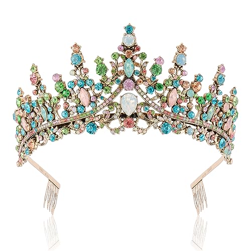 COCIDE Bronze Tiaras for Women Princess Crowns for Women Tiaras and Crown for Girls Baroque Crystal Queen Crown Rhinestone for Girl Bride Wedding Hair Accessories for Bridal Birthday Party - color: T9,Bronze