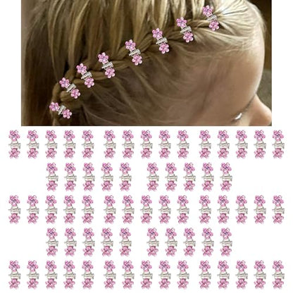 ANBALA 65PCS Mini Pink Flower Hair Clips with Rhinestone Mini Glitter Teeth Rhinestone Flower Hair Accessories - No-Slip Grip Metal Jaw Clamps for Girls Women (Silver-Pink Crystal) - color: Pink
