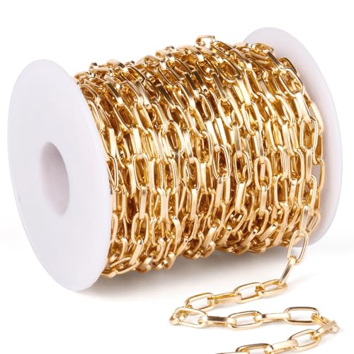 33FT Gold Paperclip Chain Roll 5.5MM Aluminum Link Chain for Jewelry Making | Golden Chunky Cable Link Chains for Necklace Bracelet Crafts - color: gold, size: 5.5MM