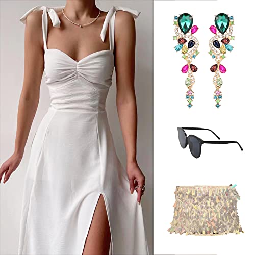 Fashion Rhinestone Statement Drop Dangle Earrings Long Colorful Crystal Bridal Wedding Teardrop Chandelier Earrings for Women Prom Pageant - color: Colorful