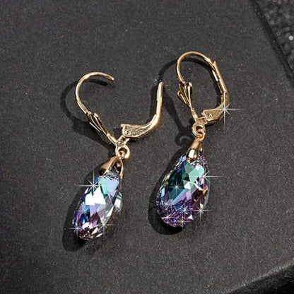 Austrian Crystal Teardrop Leverback Dangle Earrings for Women Fashion 14K Gold Plated Hypoallergenic Jewelry - color: Vitrail Light
