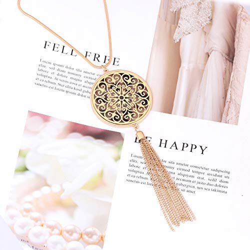 MOLOCH Long Necklaces For Woman Disk Circle Pendant Necklaces Tassel Fringe Necklace Set Statement Pendant - color: disk--gold-leopard