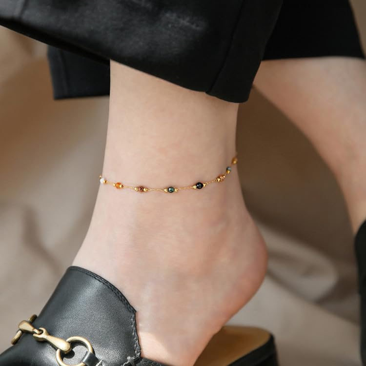 MODRSA Toe Rings for Women Toe Rings and Anklets for Women Toe Ring Adjustable Toe Rings Silver Rose Gold - color: F1-Anklet - Colorful Beads gold