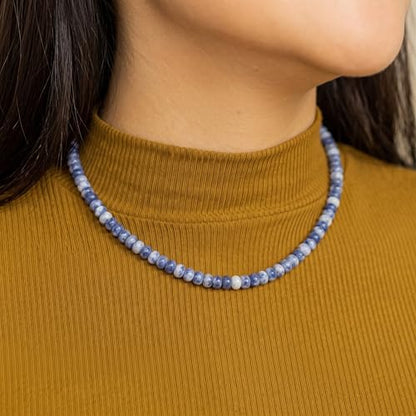 CONRAN KREMIX Colorful Stone Beaded Necklace for Women,Natural Gemstone Bead Choker Necklaces Boho Summer Beach Layering Necklace Jewelry Gift for Women - color: Blue & White