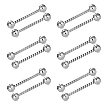 Briana Williams 14G Straight Barbell Tongue Rings for Women Stainless Steel Tongue Piercing Jewelry 12-18mm Bar Length for Nipple Rings Nipplerings Piercing - style: Style A -16mm bar