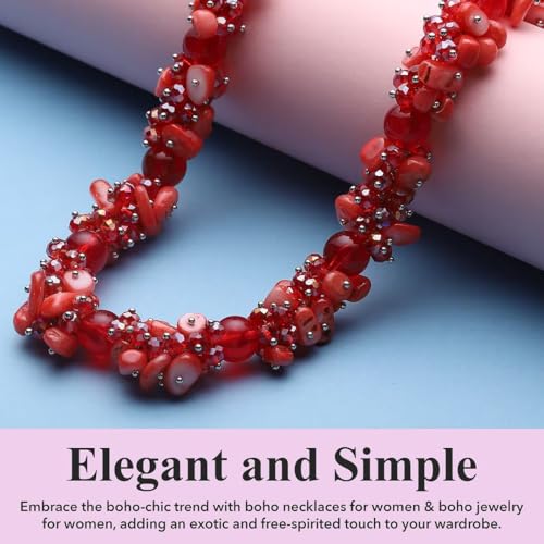 Beaded Necklaces Necklaces Shell- Colorful Beads y Summer 20-23 Inch - color: Red