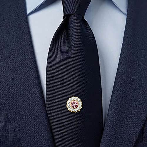 AMITER Crystal/Pearl Tie Tack with Chain, Gold Mens Tie Pin Necktie Pins Lapel Pin for Wedding Birthday Anniversary Party - color: 24k Gold+Pink Crystal