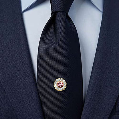 AMITER Crystal/Pearl Tie Tack with Chain, Gold Mens Tie Pin Necktie Pins Lapel Pin for Wedding Birthday Anniversary Party - color: 24k Gold+Pink Crystal
