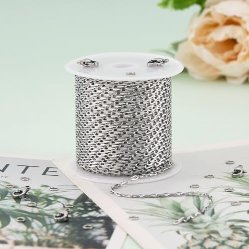 UMAOKANG 16.4 Feet Stainless Steel Jewelry Chain Roll Delicate Link Chain on Spool Women Necklace DIY Chains Bulk - color: Link Silver