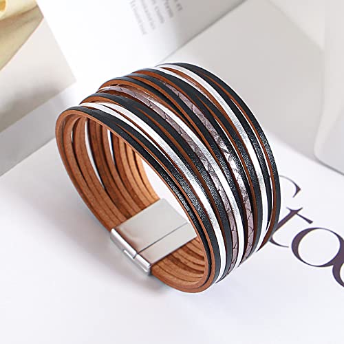 hotoo Leather Wrap Bracelet for Women - color: Black Leather Bracelets