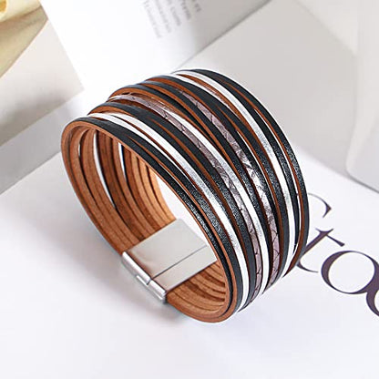 hotoo Leather Wrap Bracelet for Women - color: Black Leather Bracelets