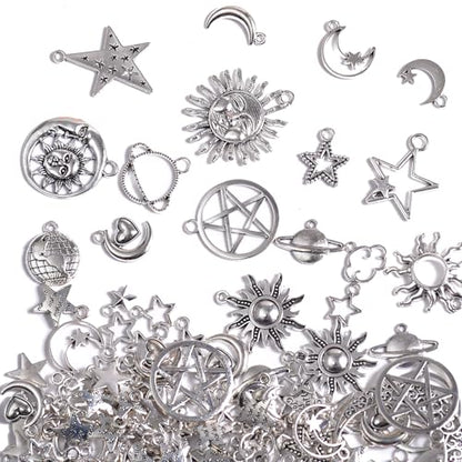 stino 100 Gram Metal Charms for Jewelry Making, Silver & Gold Plated, Bulk Pack for Bracelets, Necklaces, Crafts - color: Celestial Silver