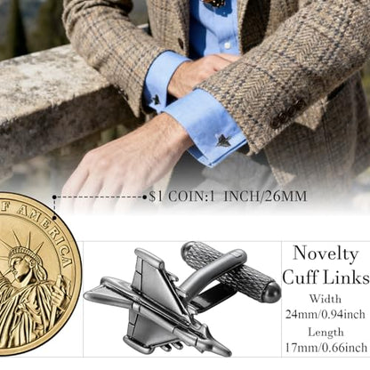 HAWSON Various Unique Cuff Links Mens, Animal/Tactical/Music/Holiday/Cufflinks, Themed Wedding Dinner Party Gift Suit Accessories - style: Airplane 2