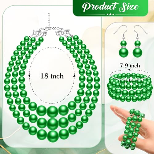 Haysandy Pearl Jewelry Set for Women 20s Jewelry Gift | Retro Layered Necklace Bracelet Earring, Costume Accessories for Derby Wedding Prom Party, Dress Matching Occasions - color: Green