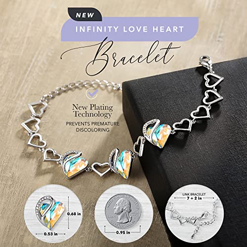 Leafael Infinity Love Heart Gift Bracelet for Women, Birthstone or Healing Stone Crystal, Silver Tone Birthday Jewelry for Her, Mom, and Wife, 7-inch Chain and 2-inch Extender - color: 04-April-Rainbow Opal White
