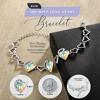 Leafael Infinity Love Heart Gift Bracelet for Women, Birthstone or Healing Stone Crystal, Silver Tone Birthday Jewelry for Her, Mom, and Wife, 7-inch Chain and 2-inch Extender - color: 04-April-Rainbow Opal White