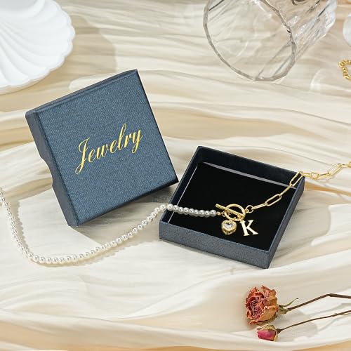 Initial Pearl Necklace for Women, 14K Gold Plated Paperclip Chain | Toggle Clasp, Heart CZ Initial Necklace,Gold Necklace for Women,Bridesmaid Wedding Gifts Jewelry - color: Gold-Y
