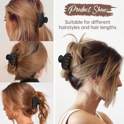 DEEKA 4 PCS 2.5 Inch Hair Claw Clips Double Row Teeth Matte Hair Jaw Clips Hair Barrettes Thick Medium Thin Hair Clips for Women (Black) - color: Black, size: 1 Count (Pack of 4)