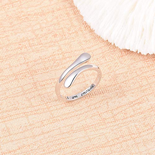 Fookduoduo 925 Sterling Silver Ring Inspirational Jewelry adjustable Wrap Open Rings for Women - style: I am enough