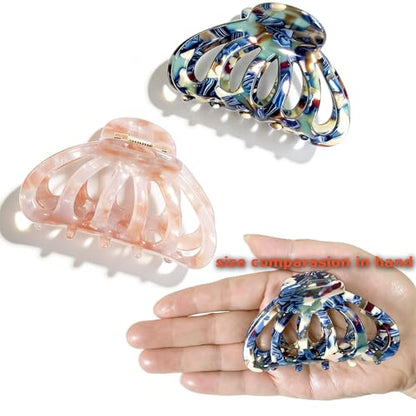Fashion Acetate Hair Clips for Women Gilrs,2PCS Set,Marble Royalblue&Pink | Resin Medium Hair Claw Clip for Fine Thin Hair,Non Slip Grip Hair Jaw Clips,French Cellulose barrettes Hair Accessories gift - color: Royalblue&Pink
