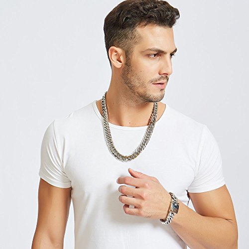 Miami Cuban Link Chain Bracelet 16mm Big Silver White Stainless Steel Curb Bangle for Men