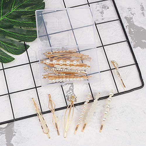 20Pcs Elegant Hair Barrettes Golden Metal Hair Clip Pearl Hair Pins | Alloy gold-plated imitation pearl hair accessories, gentle on hair. Hair barrettes Ideal for weddings, dances, and daily