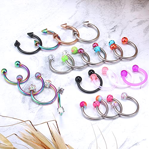 20G 18G 16G 14g Septum Rings Surgical Steel Horseshoe Nose Septum Rings Cartilage Helix Tragus Rook Daith Earring Hoop Lip Piercing Jewelry Retainer for Women Men - style: 16g 10mm