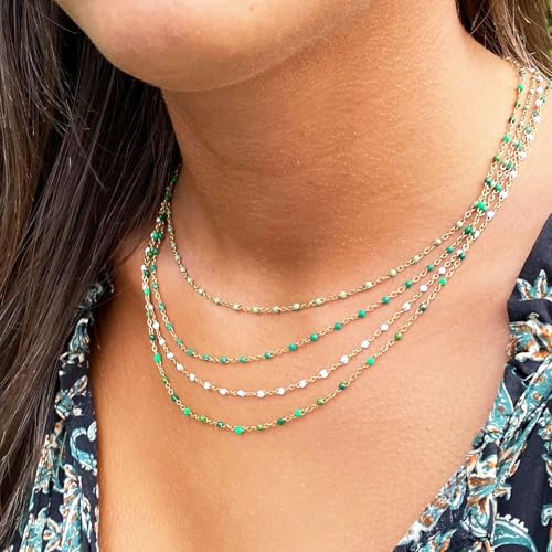 KYUNHOO Gold Plated Jewelry Chain Roll Stainless Steel Cable Chain Links | 16.4 Feet Green Rosary Bead Chains with Jewelry Findings for Necklace Bracelet Making - color: Gold-Green-2mm