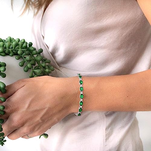 Crysdue Wedding Bridal Bracelets for Brides, Cubic Zirconia Tennis Birthstone Jewelry Gift for Women Prom - style: A_Emerald, 6.8-8.2"