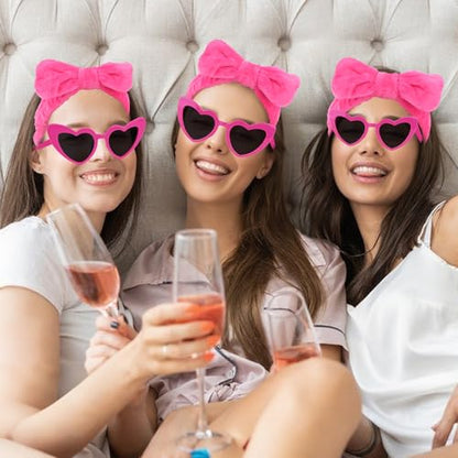 Semato 4 Pcs Hot Pink Bridesmaid Proposal Gifts Bridesmaid Spa Headband, Hair Claw Clips, Heart Shaped Sunglasses and Smooth Satin Scrunchies - color: Hot pink