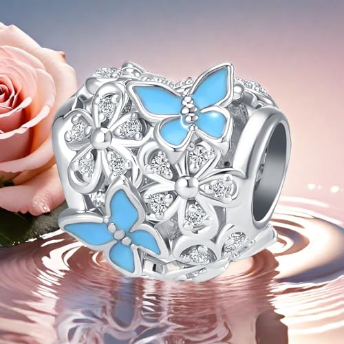 Butterfly Daisy Flower Heart Charm Clear CZ Bead for European Bracelet - style: Bule