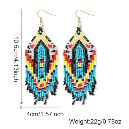 Bohemian Tassel Colorful Beaded Earrings For Women Trendy, Long Fringe Feather Drop Jewelry Handmade Gifts. - color: color6