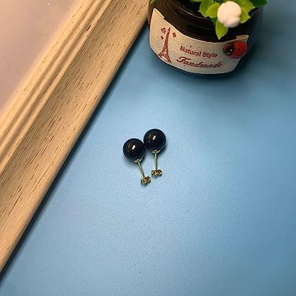 18K Gold Plated 925 Sterling Silver Shell Pearl Stud Earrings,Hypoallergenic to Sensitive Ears - style: C_M Black -10mm