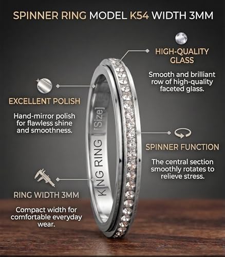 King Ring 3mm Spinner Rings – Premium Stainless Steel Fidget Rings for Women - Designed in USA - color: Silver White