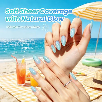 Beetles Jelly Gel Nail Polish Set, Seasalt Holiday 6 Colors 9ML Sheer Gel | Milky White MInt Green Blue Gel Nail Polish Kit Soak Off UV Salon DIY at Home Manicure Gift for Women - color: Seasalt Holiday