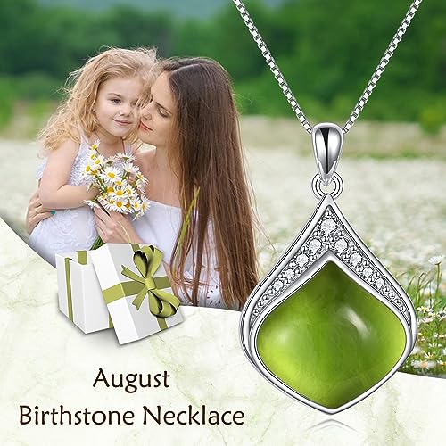 YAFEINI Teardrop Necklace Sterling Silver Filigree Irish Pendant Necklace Natural Stone Moonstone/Lapis Lazuli/Larimar/Moss Agate Necklace Jewelry - color: Peridot Teardrop necklace-august birthstone