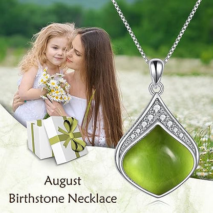 YAFEINI Teardrop Necklace Sterling Silver Filigree Irish Pendant Necklace Natural Stone Moonstone/Lapis Lazuli/Larimar/Moss Agate Necklace Jewelry - color: Peridot Teardrop necklace-august birthstone