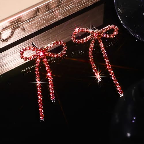 Bow Earrings Red Earrings for Women Dangle Cute Earrings Red Stuff Jewelry Outfits Accessories Gifts for Girls - color: B1:red rhinestone bow earrings